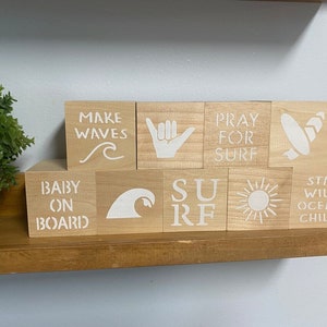 Surf nursery wood blocks pray for surf shaka sign hang loose sign surf nursery theme surf board nautical nursery baby wood blocks