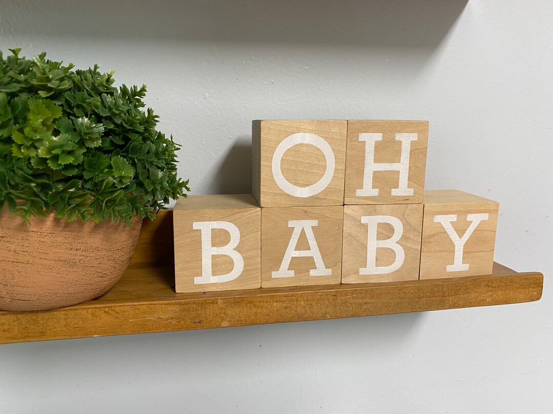 Baby Wood Blocks Oh Baby Shower Decorations Name Nursery Wood Etsy
