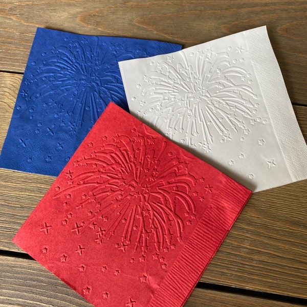 4th of July napkins party supplies party decorations embossed napkins cocktail napkins drink napkins 4th of July party red white and blue