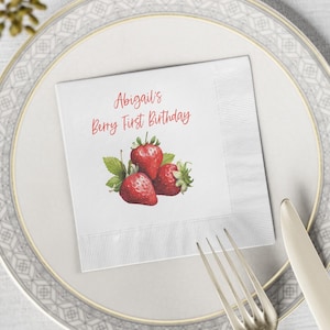 Strawberry napkin printed napkins Strawberry party beverage drink cake baby shower birthday party strawberry birthday party baby shower