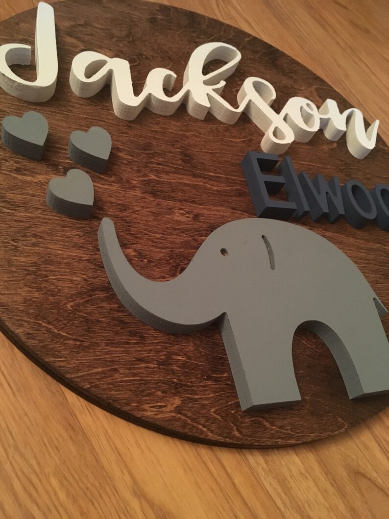 Elephant nursery baby boy elephant decor round nursery name Etsy