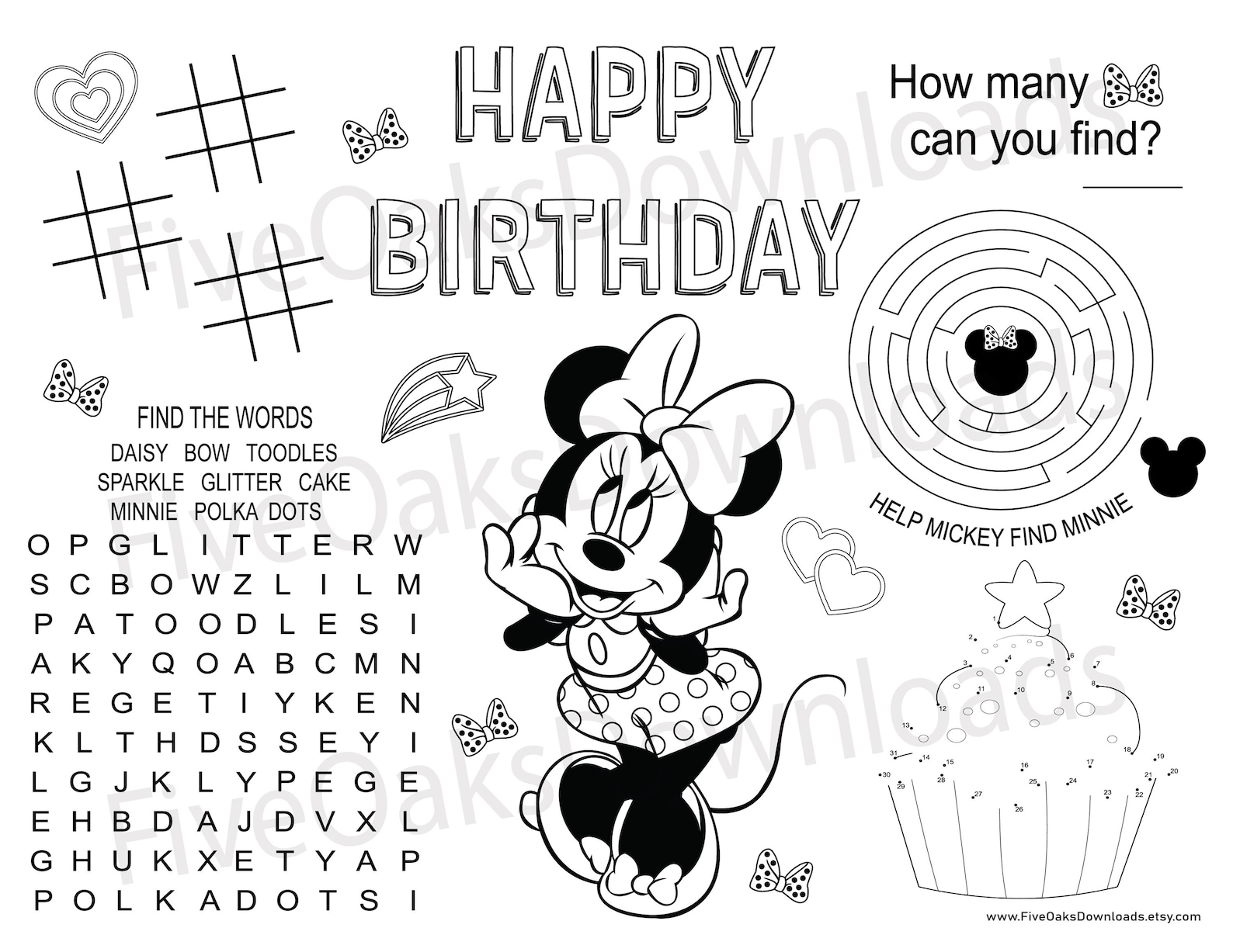 Minnie Mouse Activity Sheet, Birthday Digital Activity Page - Etsy