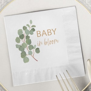 Baby in bloom napkins eucalyptus baby shower napkin baby girl flowers watercolor napkin printed napkins baby in bloom party decorations