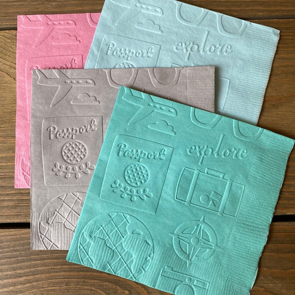 Airplane napkins Adventure Travel passport retirement party cake beverage cocktail supplies decor pilot baby shower birthday party