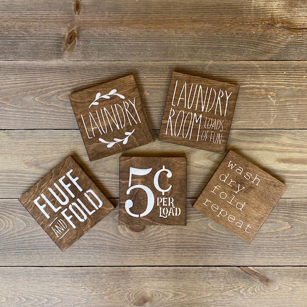 B1G1 free mini signs Small sign Shelf sitter decoration decor mini sign wood sign laundry room wall decor fluff and fold wash dry repeat