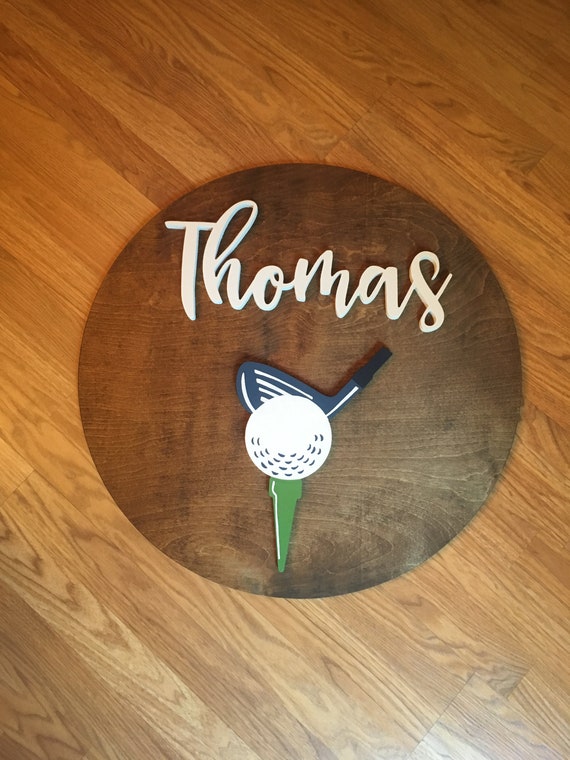 Golf Nursery Wall Decor Golf Room Decor Sports Name Art Baby Boy Wall Decor Boy Golf Nursery Wall Decor Round Name Sign Custom Name Sign