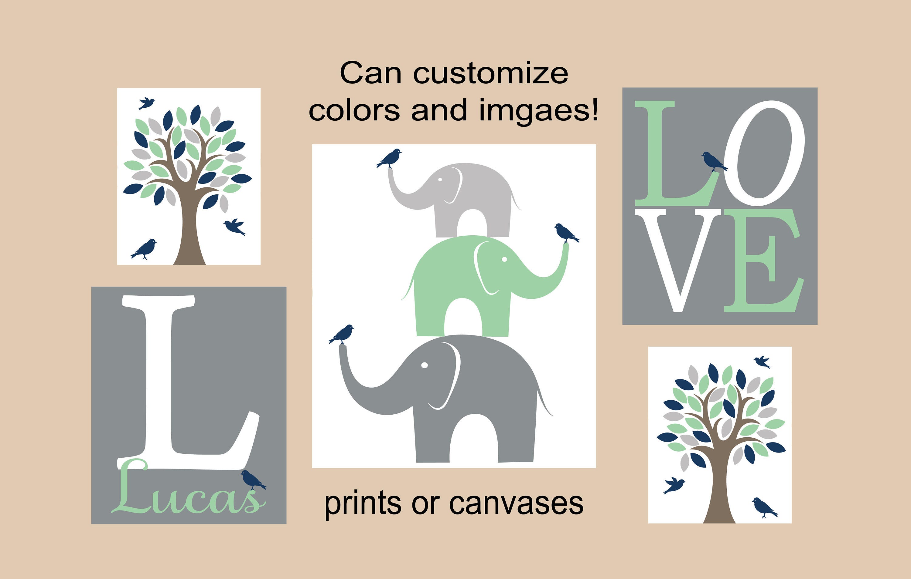 Elefant-Kinderzimmer-Wand-Dekor-Drucke oder Leinwände Elefant | Etsy