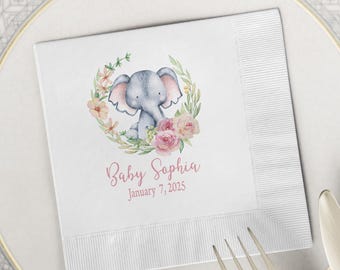 Elephant napkins baby shower napkin Elephant watercolor Elephant napkin printed napkins baby girl party decorations custom napkins Elephant