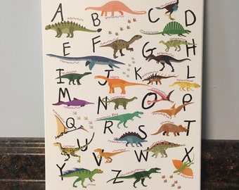 Dinosaur Alphabet Print, ABC Nursery Wall Art (Canvas or Paper)