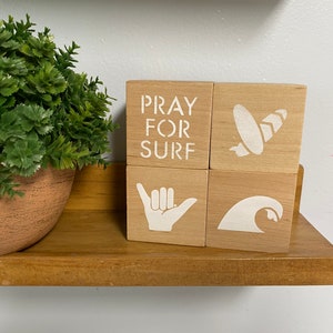 pray for surf baby nursery blocks, baby shelf decor baby shower decoration surf baby boho theme shelf decor surf board waves shaka sign image 5