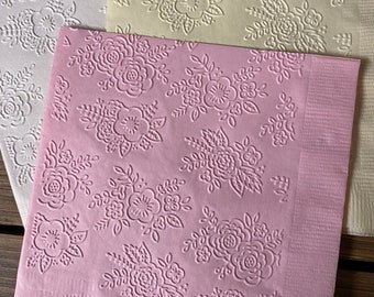 Flower napkins Flowers embossed napkins cocktail drink cake baby shower birthday party supplies decor decorations roses