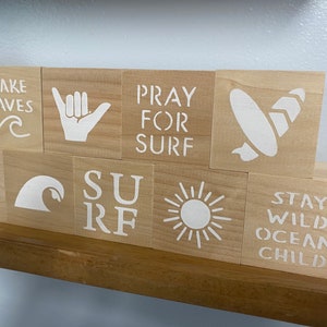 pray for surf baby nursery blocks, baby shelf decor baby shower decoration surf baby boho theme shelf decor surf board waves shaka sign image 3