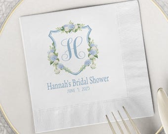 hydrangea bridal shower napkin watercolor crest hydrangea flowers bridal shower decorations decor wedding napkins wedding decor