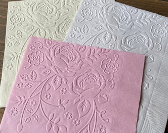 Embossed Rose Napkins, Floral Party Decor, Set of 20