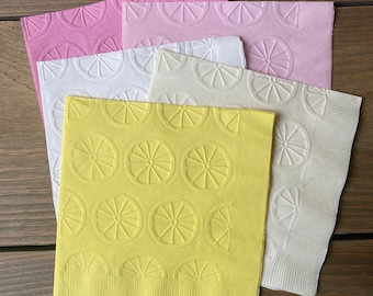 Embossed Lemon Napkins: Pink Lemonade, Cocktail, Cake - Set of 20