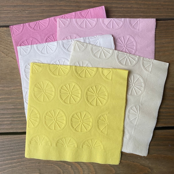 Embossed Lemon Napkins: Pink Lemonade, Cocktail, Cake - Set of 20