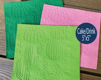 Cactus napkins fiesta embossed napkins cocktail drink cake baby shower birthday party supplies decor cacti llama desert