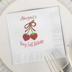 Strawberry napkin printed napkins Strawberry party beverage drink cake baby shower birthday party strawberry birthday party baby shower