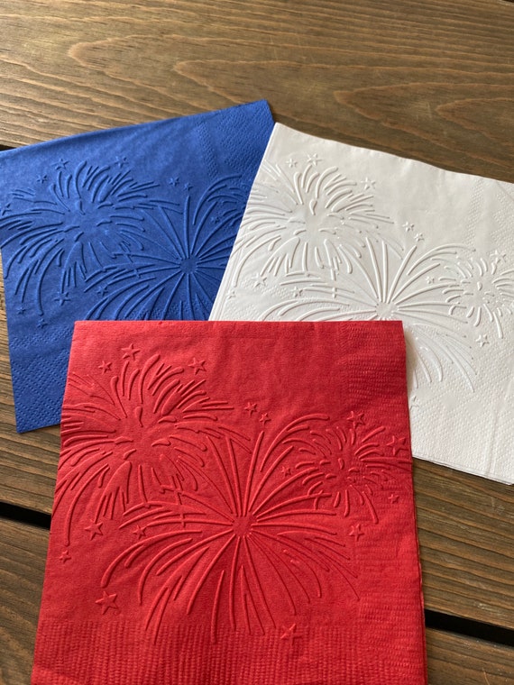 Embossed 4th of July Napkins, Fireworks Party Decorations, Set of 20