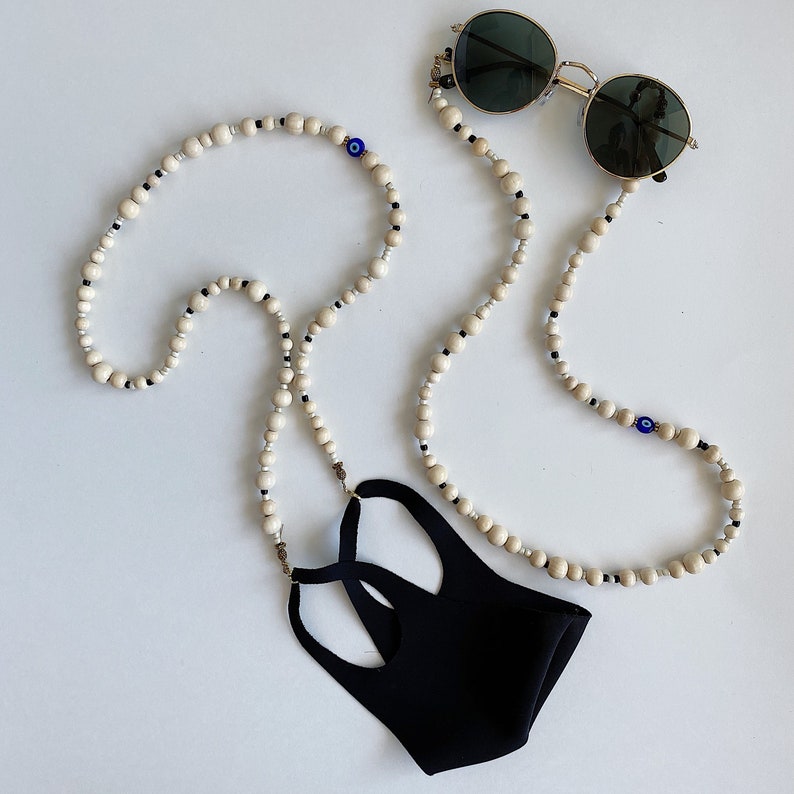 Mask Chain Holder Natural Wood Beads Beaded Face Mask Holder Etsy