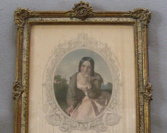 Ornate French Mirrored Picture Frame Vintage Print Victorian Woman