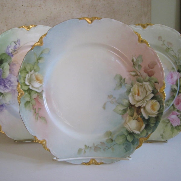 Set 6 Haviland Limoges Floral Cabinet Plates Antique French Hand Painted China