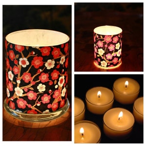 Luminary Combo Set, Red and White Plum Blossoms on Black, Japanese Chiyogami Paper