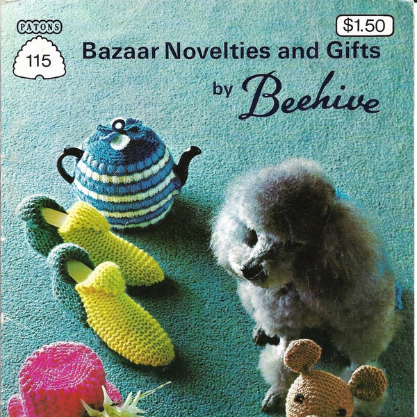Vintage 1970s Patons 115 Bazaar Novelties and Gifts Kitting and Crochet Patterns. Dog Coats, Tea Cosies, Slippers, Toys, Poodle Home Decor.