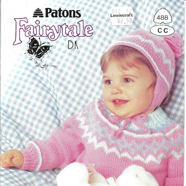 Vintage 1980s Patons 488 Fairytail, Seven Knitted Designs for Babies. Pullovers, Cardigans, Hats, Coveralls, Booties. Fair Isle, Duck, Bunny