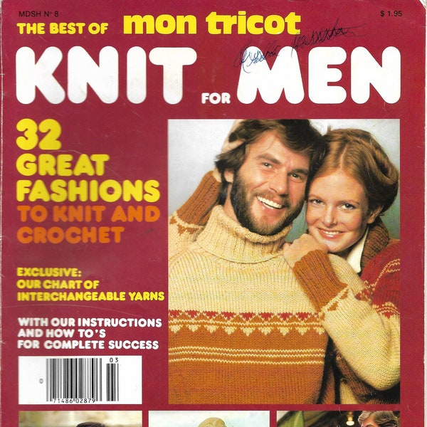 Vintage 1970s No 8 Mon Tricot Knit for Men, More Than 20 Designs for Adults and Home Decor. Cardigans, Pullovers, Hats, Blanket, Scarves