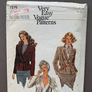 May include: A sewing pattern for three different jackets. The pattern is for size 6 and is from Vogue Patterns. The pattern is called "Very Easy Vogue Patterns".