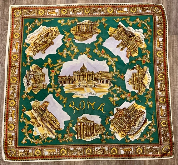 Vintage 1960s Acetate Scarf, Roma (Rome) Italy, C… - image 1