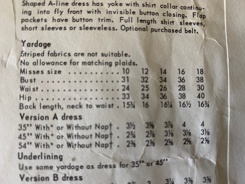 A Line Dress Vintage 1960s Vogue 1772 Pattern Side Front Flap Buttoned Pockets. Shoulder Yoke Front Fly Down Front Shirt Collar