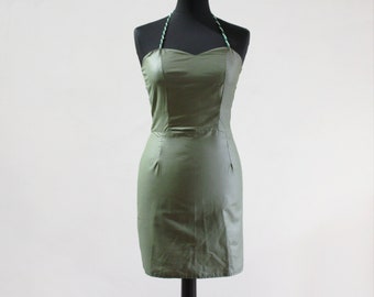 1980s Military Green Halterneck BustierDress