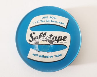 Blue Vintage Sellotape Tin, Vintage Selloptape  canister