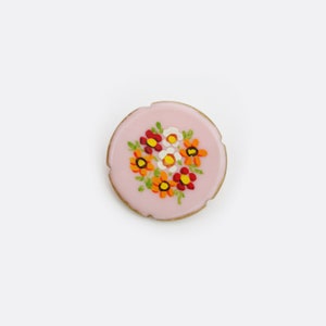 1950s Pink Hand-Painted Floral Lucite Brooch image 1