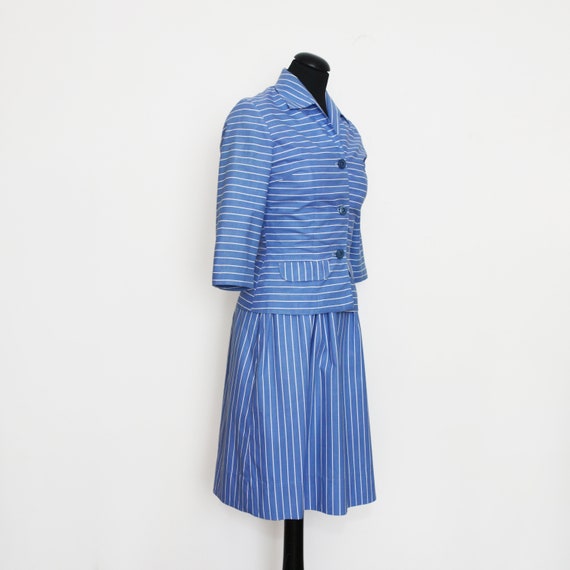 1950s Blue Striped Dress And Jacket Suit - image 2