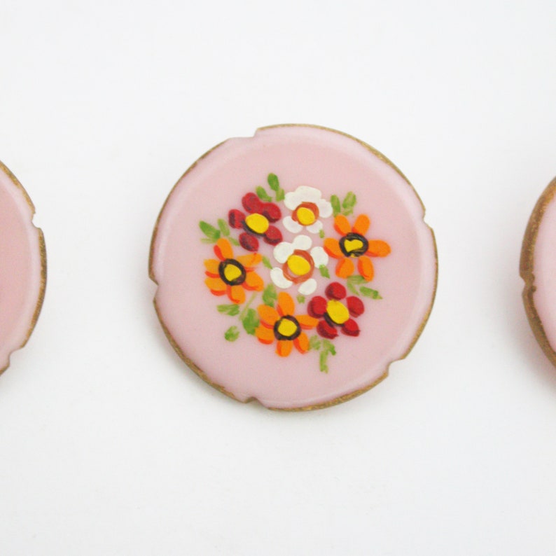 1950s Pink Hand-Painted Floral Lucite Brooch image 2