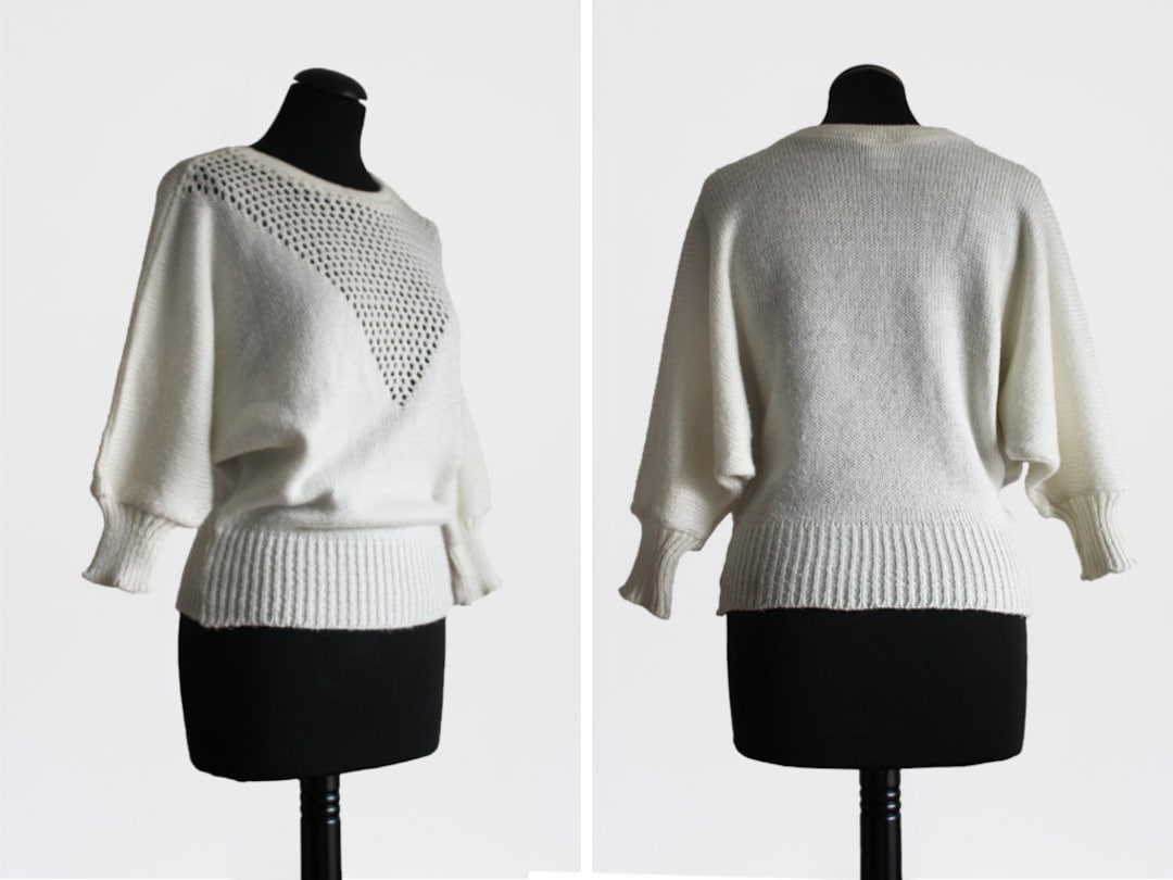 1980s Vintage Cream Batwing Jumper With Lace Knit Detail Etsy UK