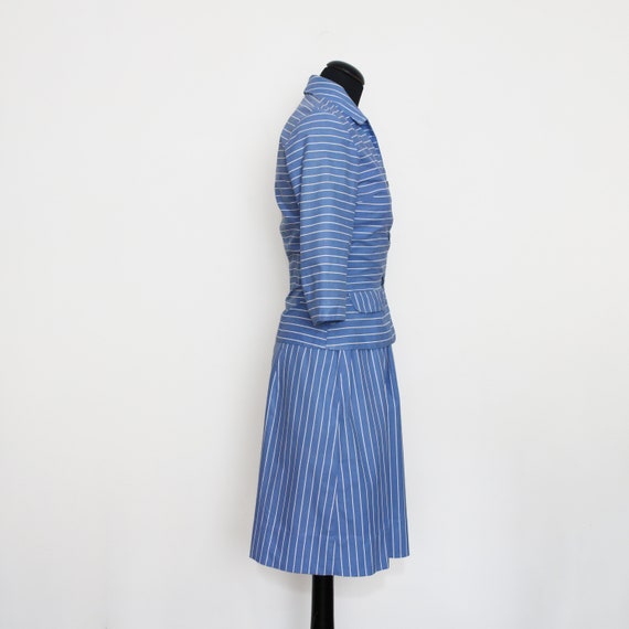 1950s Blue Striped Dress And Jacket Suit - image 3