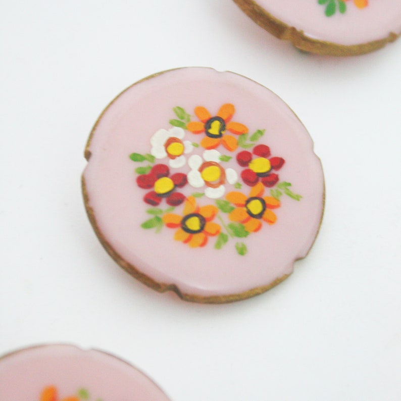 1950s Pink Hand-Painted Floral Lucite Brooch image 3