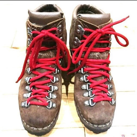 leather hiking boots with red laces