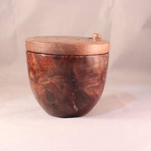 Hand Turned Claro Walnut Burl Salt Cellar Set with Lid & Scoop