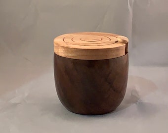 Hand Turned Claro Walnut Salt Cellar with Curly Maple Lid