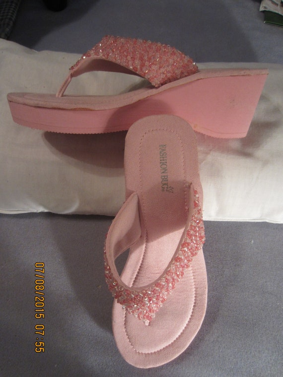 Sandals Slides FASHION BUG Cute Pink Beaded Wedge 