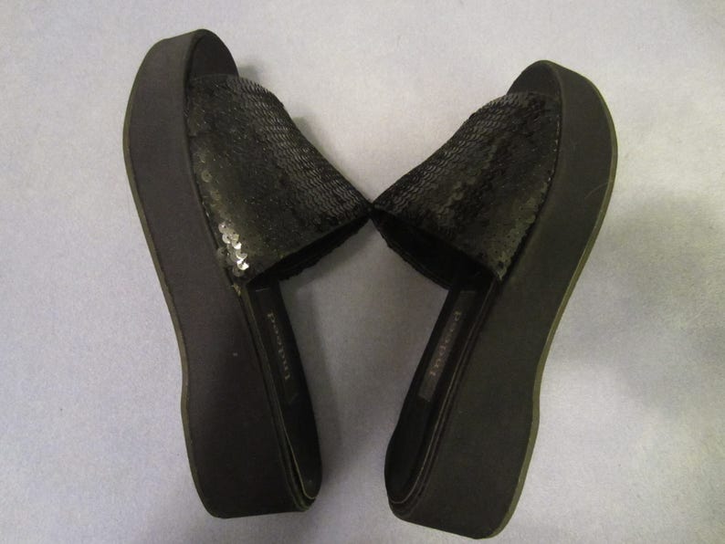Black Sequined Wedge Slides by INDEED Very Comfy SALE 10% | Etsy
