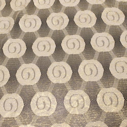 Gold Stretch Lace Foil Embroidered Fabric  by the yard - Classic Wave Pattern - 1 Yard style 6810