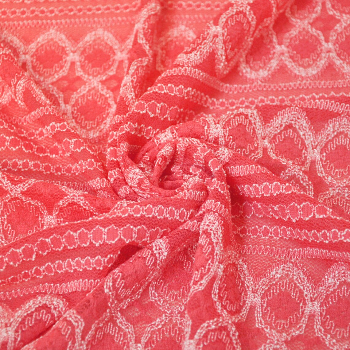 Coral Red Lace Fabric Stretchy Knit Lace Fabric by the yard Etsy