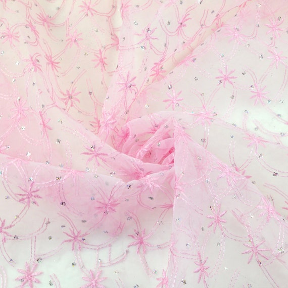 Light Pink Embroidered Floral Scallop Lace Tulle Fabric Etsy