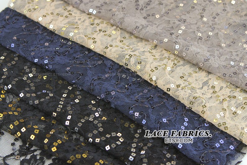 SAMPLE CUTS Sequins Lace Fabric Shiny Lace Sequined Lace Style 13331A-SEQ